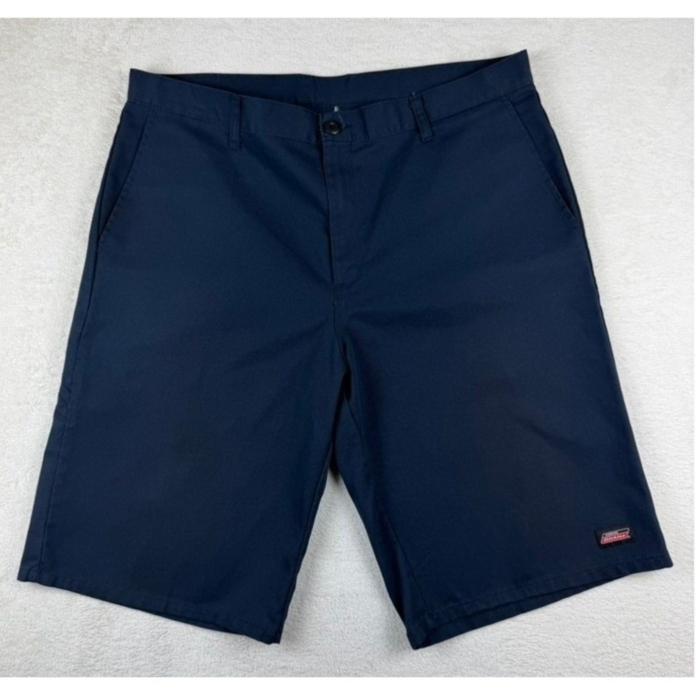 Genuine Dickies Mens Navy Blue Flat Front Knee Length Work Shorts Sz 38